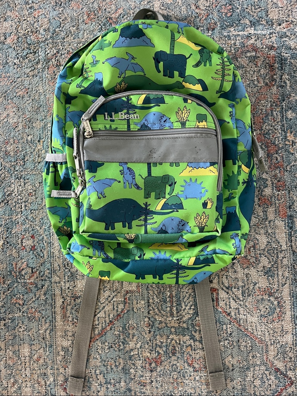 L.L. Bean Green Dinosaur Print Junior Kids Backpack 17L